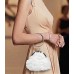 Evening Bags Wholesale - White Chiffon Rosettes w/ Rhinestone Ring Wristlet Evening Bag - BG-100187W